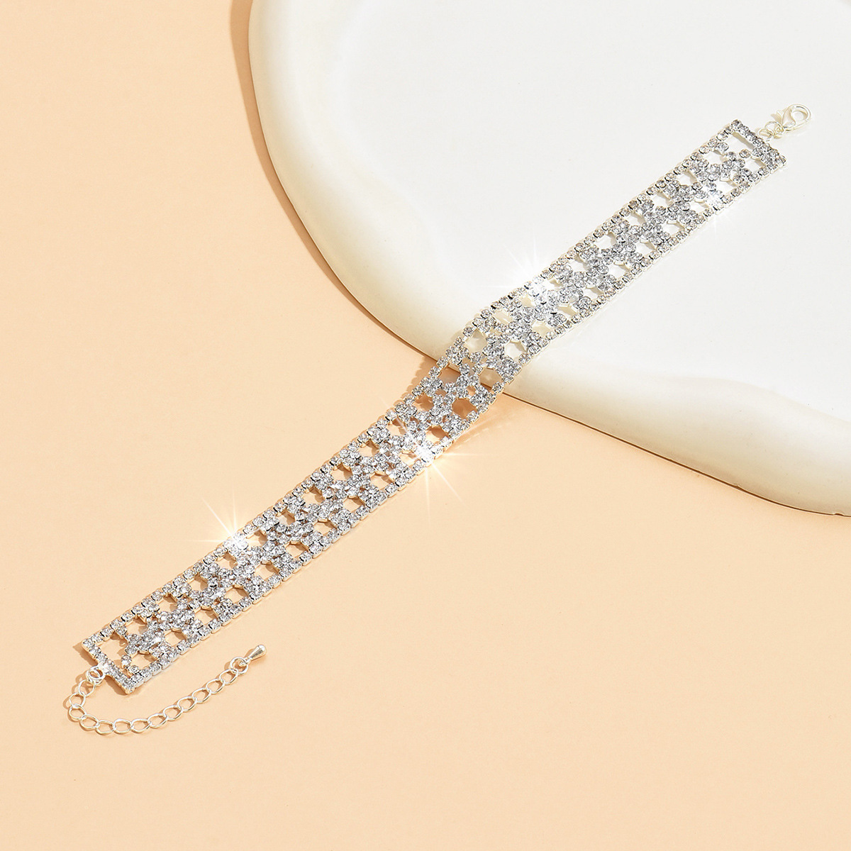 Crystal Rhinestone Anklet Bracelet With Silver-Plated Fashion Jewelry